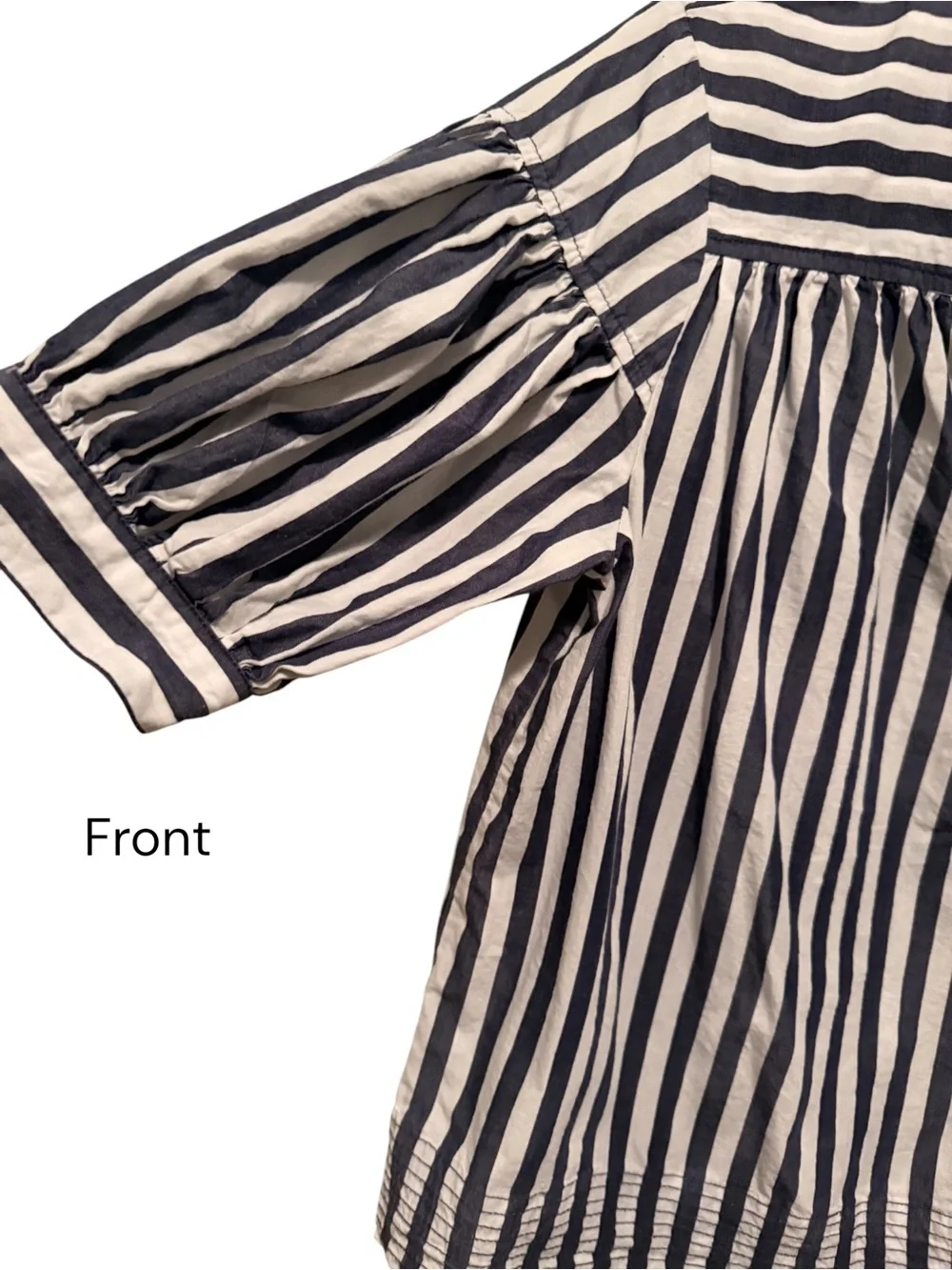 Anthropologie Darcey Navy&White Striped V-Neck Puff Sleeve Top MEDIUM
